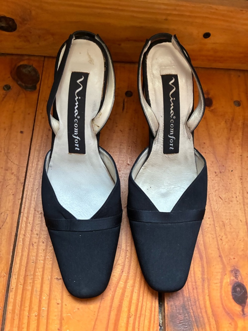 Nina Comfort Black Slingback Square-Toe Pumps 6.5